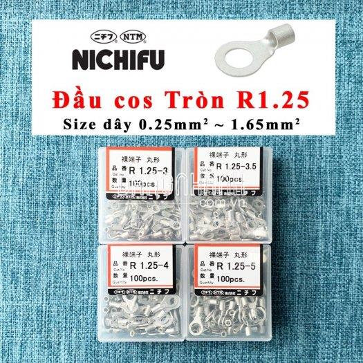Đầu cos Nichifu 0.25~1.65mm2 tròn R1.25 chỉa 1.25Y dẹt BT1.25 pin TC1.25 nối B1.25