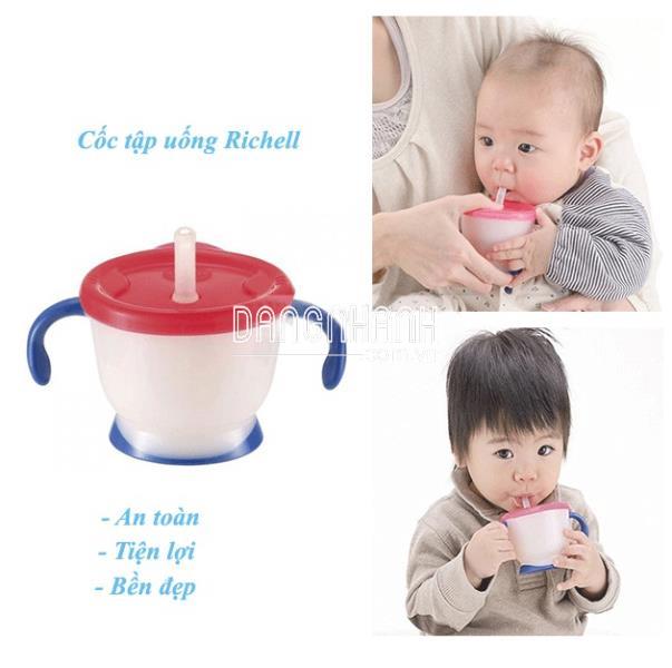 Cốc tập uống Richell 3 giai đoạn tay xanh