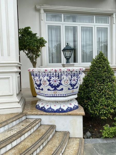 Chậu khảm miểng , cẩn miểng chén dĩa , đắp sành sứ thủ công mỹ nghệ Thủ Đức