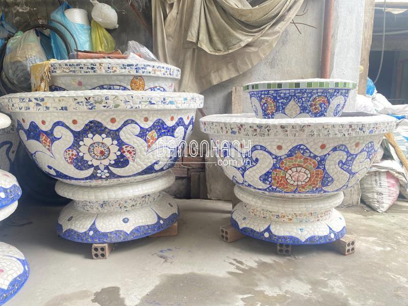Chậu khảm miểng , cẩn miểng chén dĩa , đắp sành sứ thủ công mỹ nghệ Thủ Đức