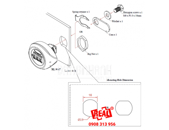 KHÓA TỦ SỐ RL9047-07 CHO TỦ DÀY DƯỚI 15MM