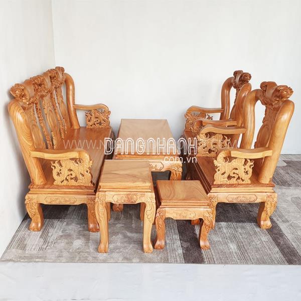 Bàn Ghế Salon Gỗ Gõ Đỏ Chạm Đào Tay Rồng Tay 10 6 Món