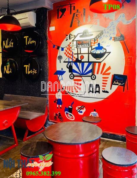 Bàn ghế thùng phi TP08 đẹp đậm chất đường phố
