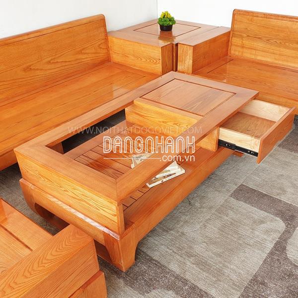 Bộ Bàn Ghế Sofa 2 Văng Gỗ Sồi Nga Sơn Màu Hương Vàng Đẹp Giá Rẻ