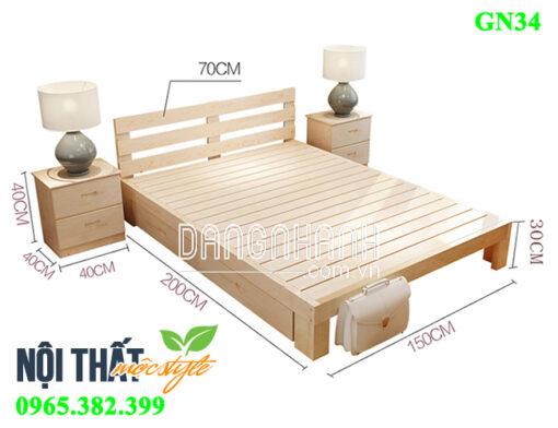 Giường pallet GN34, giường gỗ thông có hộc kéo tiện dụng