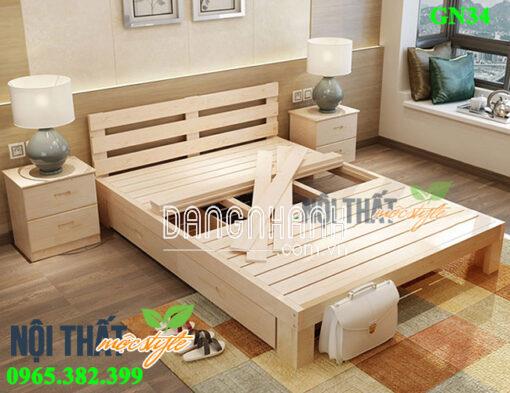 Giường pallet GN34, giường gỗ thông có hộc kéo tiện dụng