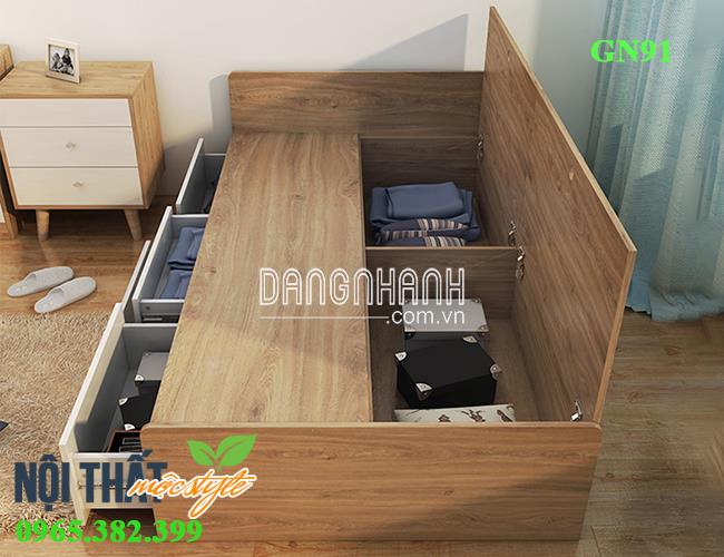 Giường ngủ 1m2 GN91 tích hợp ngăn kéo thời thượng.
