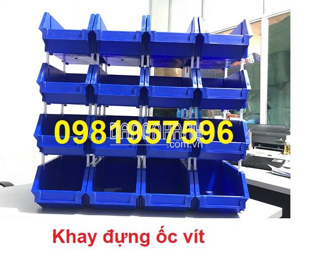 Khay nhựa đựng ốc vít là dòng khay nhựa đựng linh kiện, vát một đầu, có tắc kê chồng tầng