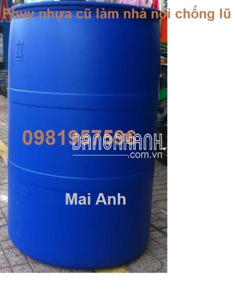 nhựa 220l nắp nhỏ, phuy nhua lam be, phuy nhựa làm bè nổi