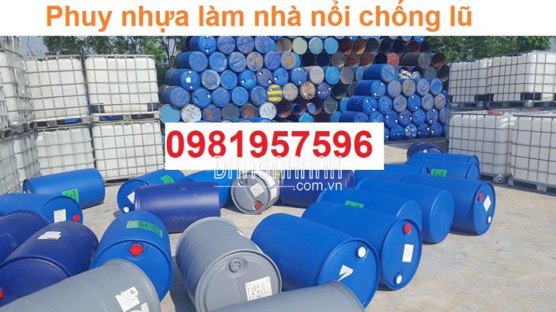 nhựa 220l nắp nhỏ, phuy nhua lam be, phuy nhựa làm bè nổi