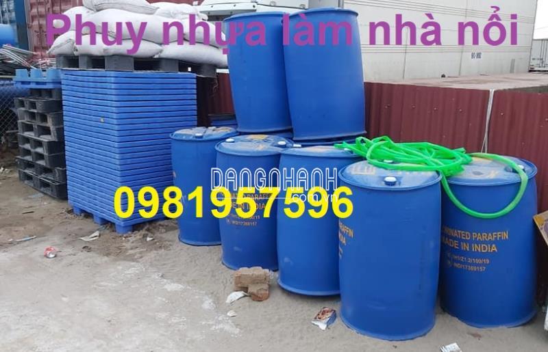 nhựa 220l nắp nhỏ, phuy nhua lam be, phuy nhựa làm bè nổi