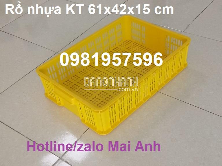 Sóng nhựa hở công nghiệp, rổ nhựa có kích thước 61x42x15 cm