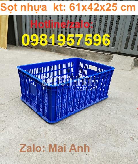 Sóng nhựa hở kích thước 61x42x25 cm, sọt nhựa đựng rau củ quả, sọt đựng hải sản