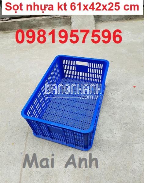 Sóng nhựa hở kích thước 61x42x25 cm, sọt nhựa đựng rau củ quả, sọt đựng hải sản