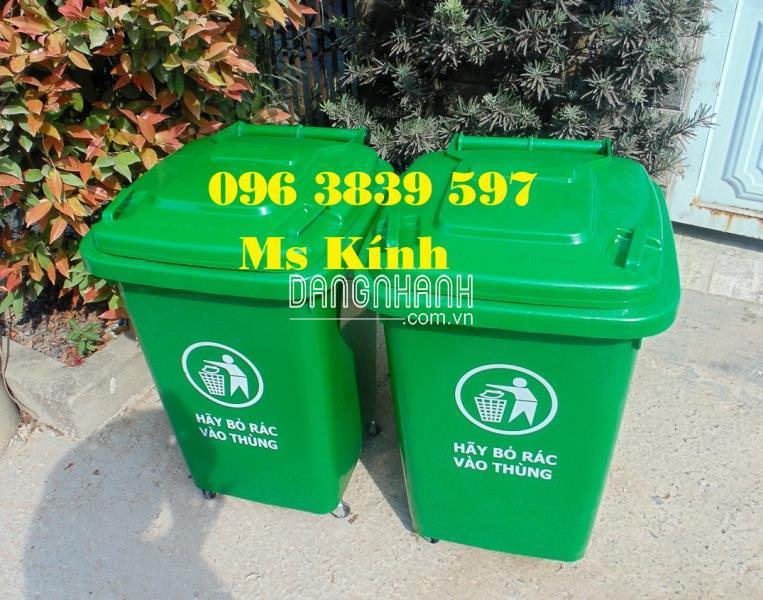 Thùng rác nhựa 60 lít nắp kín có bánh xe giá rẻ - 096 3839 597 Ms Kính