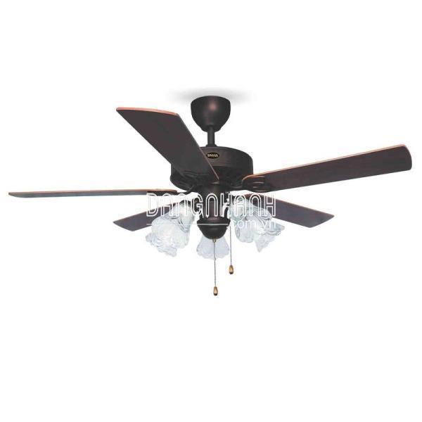 Quạt trần trang trí có đèn cánh gỗ Sinwa màu nâu ORB có remote