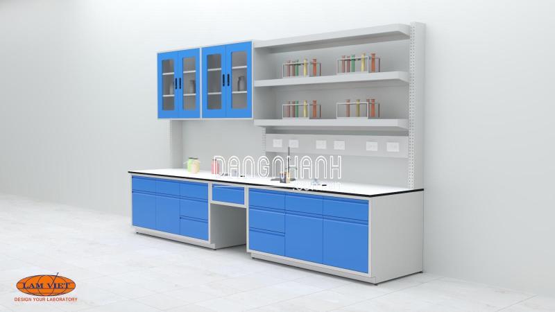 Hệ bàn thí nghiệm chuyên dụng có kệ, tủ treo