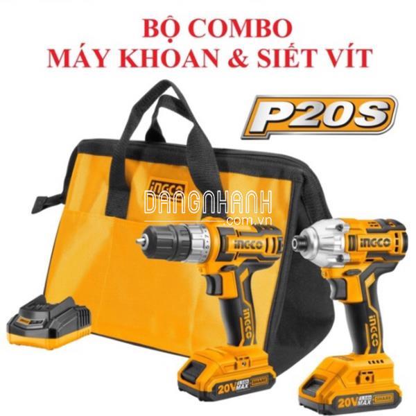 Bộ Combo máy Khoan 10mm & máy siết vít 1/4" dùng pin Lithium Ingco CKLI2006 (20V)