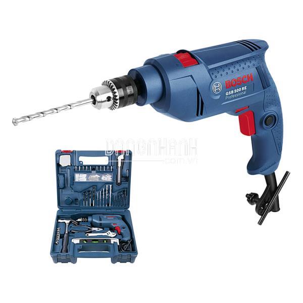 Bosch GSB 500 RE Set – Bộ dụng cụ 100 chi tiết + Máy khoan (Xanh đen)