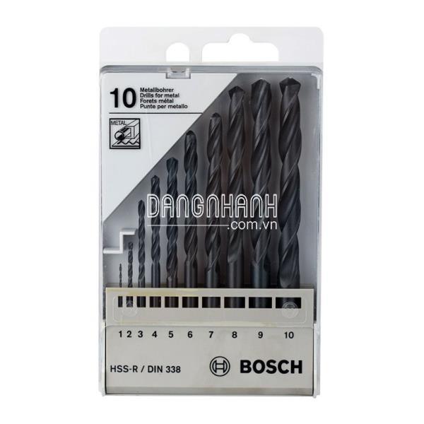 Bộ 10 mũi khoan sắt (1-10mm) BOSCH HSS-R DIN338-1609200203