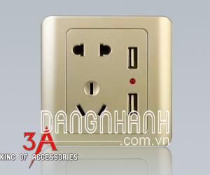Ổ cắm 3 chấu đôi vuông 13A - điện âm tường LGTECH-2USGold