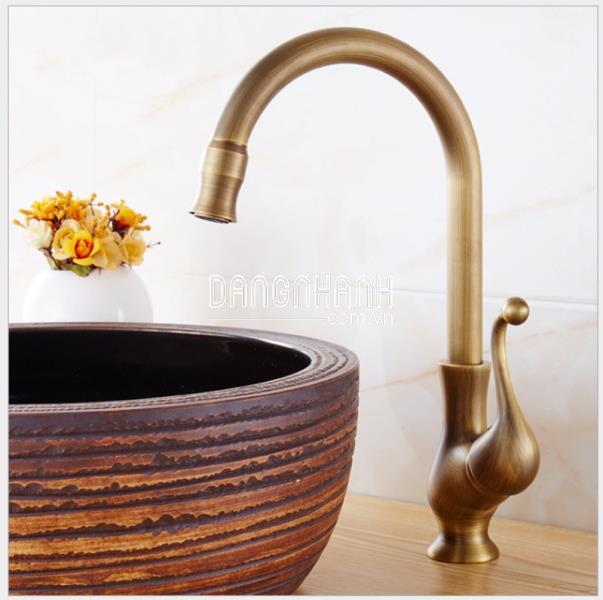 VÒI NƯỚC LAVABO ĐỒNG RETRO NÓNG LẠNH XOAY 360 052