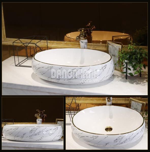 CHẬU LAVABO SỨ HỌA TIẾT VÂN ĐÁ CAO CẤP RN206