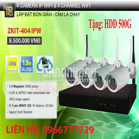 TRỌN BỘ 4 CAMERA WIFI ZKIT 404IPW