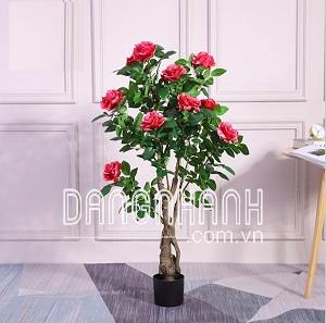 Chậu cây hoa hồng giả màu đỏ (chậu như hình)