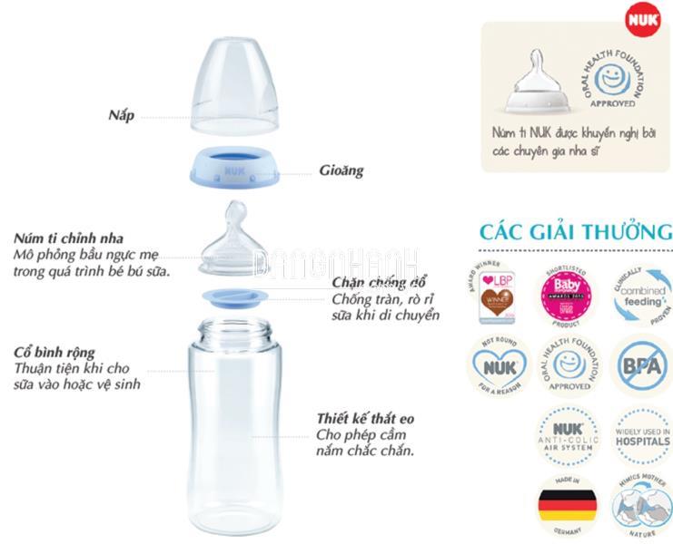 Bình sữa NUK Premium Choice nhựa PA 300ml núm ti Silicone S2 - M
