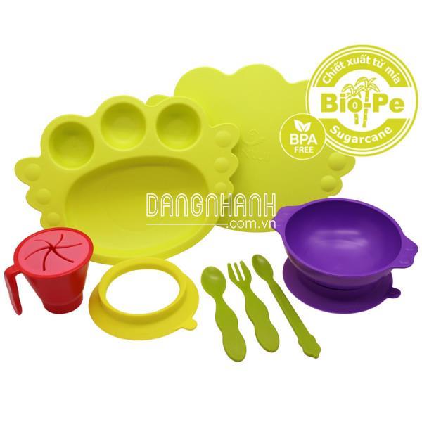 Set khay ăn dặm UINLUI đế dính 10 món - Xanh cốm (sản xuất từ cây mía)