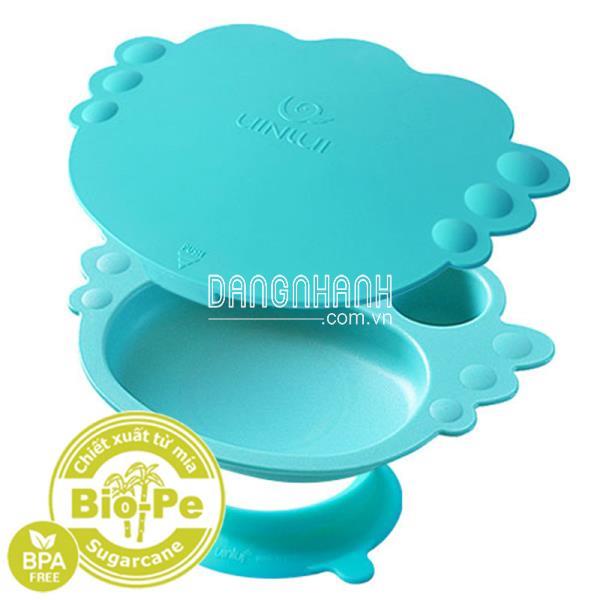 Khay tập ăn dặm thiên thần UINLUI đế dính, nắp - Xanh dương (0 ~ 3 tuổi) sản xuất từ cây mía