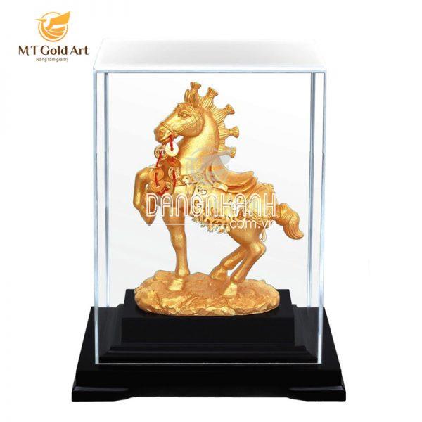Tượng ngựa cột đuôi dát vàng (14x17x22cm)