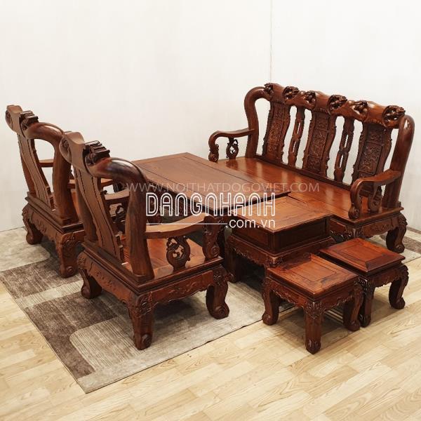 Bàn Ghế Phòng Khách Gỗ Cẩm Lai Chạm Đào Tay 12 6 Món Đẹp Cao Cấp