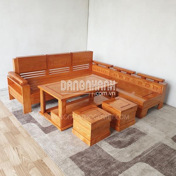 Sofa Phòng Khách Góc L Gỗ Sồi Sơn Màu Đinh Hương Đẹp Giá Rẻ
