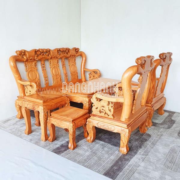 Bàn Ghế Salon Gỗ Gõ Đỏ Chạm Đào Tay Rồng Tay 10 6 Món