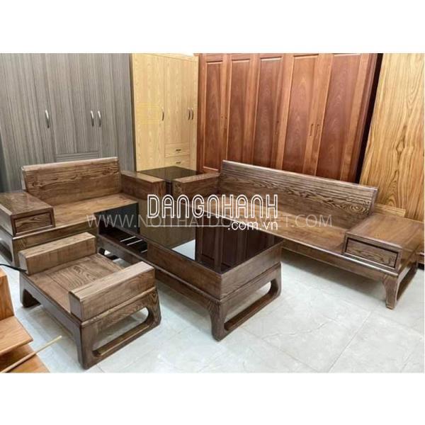 Bộ Bàn Ghế Sofa 2 Văng Gỗ Sồi Nga Sơn Màu Óc Chó Đẹp Giá Rẻ