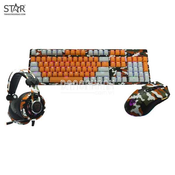 Combo Phím Chuột Tai Nghe Motospeed GS700 Camo RGB Gaming (Cam)