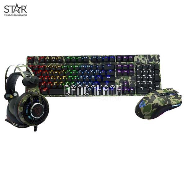 Combo Phím Chuột Tai Nghe Motospeed GS700 Camo Rainbow Gaming (Xanh Lá)