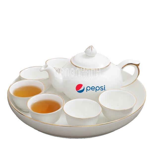 BỘ ẤM CHÉN MINH CHÂU 0.3L MẠ VÀNG IN LOGO LÀM QUÀ TẶNG TẾT