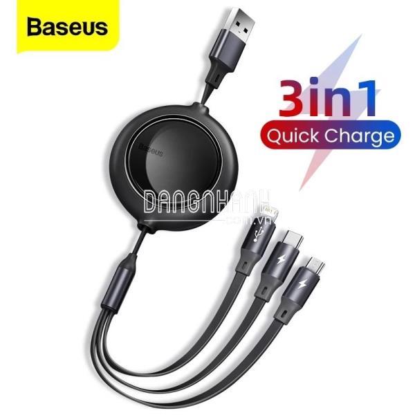 Cáp sạc dây rút 3 đầu thế hệ mới Baseus Bright Mirror 3 in 1 (Type C/ Micro USB/ Lightning, 3.5A/ 1.2m, Retractable Fast Charge & Data Cable)