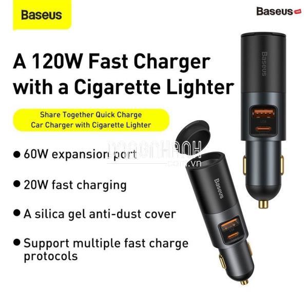 Tẩu sạc mở rộng 120W Baseus Share Together Fast Charge Car Charger with Cigarette Lighter Expansion Port (120W, tẩu mở rộng)