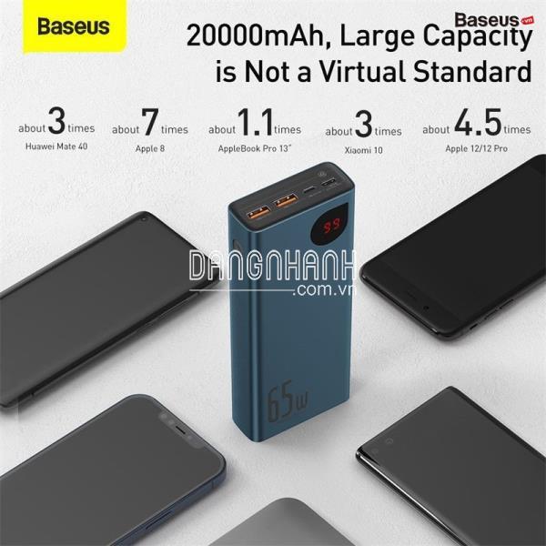 Pin dự phòng sạc nhanh Baseus Adaman Metal Digital Display Quick Charge Power Bank cho Smartphone/ iPad/ Macbook/ Laptop (65W, 20000mAh, QC3.0/ PD3.0/ SCP/ AFC Quick charge Power Bank)