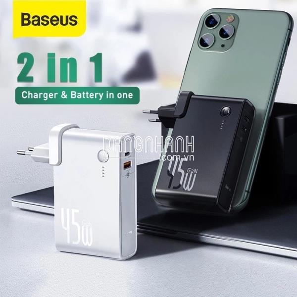 Cốc sạc nhanh kiêm pin sạc dự phòng Baseus GaN Power Station 45W 2 in 1 PD/QC3.0 (10000mAh , Type C/USB Quick Charge,Travel Charger & Powerbank )