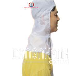 Mũ trùm đầu choàng vai, vải Tĩnh điện Vinilon trắng kẻ TQ
