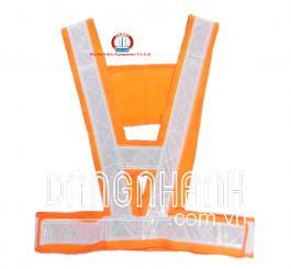 Áo phản quang TQ chữ V bản 10cm, màu cam đỏ + màu vàng chanh