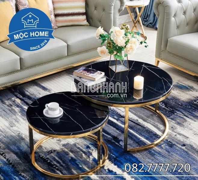 Bàn sofa đôi Inox cao cấp mặt đá đen