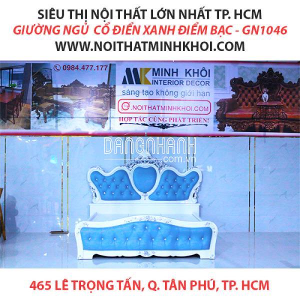 Giường Ngủ Cổ Điển Xanh Điểm Bạc – GN1050