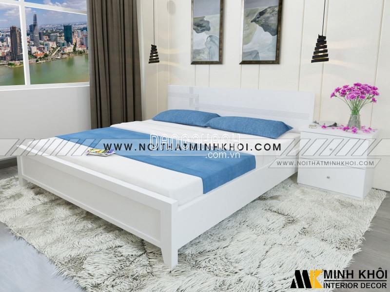 Giường Ngủ Màu Trắng Đẹp Giá Rẻ Chất Liệu MDF - GN912