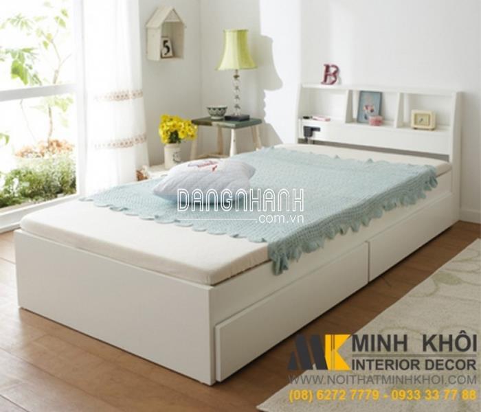 Giường ngủ gỗ MDF sơn trắng có hộc kéo